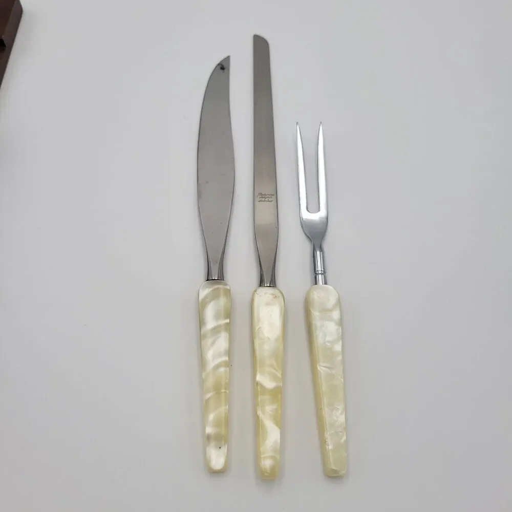 1960's TOWN & COUNTRY Carving Set Mother of Pearl Fleetwood Set of 3 vintage